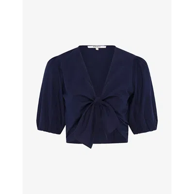Omnes Womens Karina Front-knot Cotton Top Navy