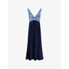 Omnes Womens Blue/dark Blue Maggy Colour-block Satin Midi Dress In Blue