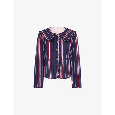Omnes Womens Navy Peggy Stripe-pattern Quilted Cotton Jacket