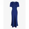 Omnes Womens Navy Rosie Puff-sleeve Recycled-polyester Satin Maxi Dress In Navy