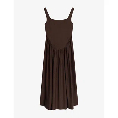 Omnes Womens Chocolate Suri Square-neck Linen-blend Maxi Dress In Brown