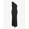 Omnes Womens Black Uma One-shoulder Recycled-polyester Satin Maxi Dress In Black