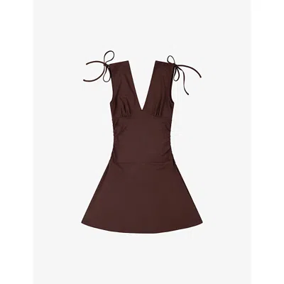 Omnes Womens Brown Zaneta V-neck Stretch-jersey Mini Dress Xs