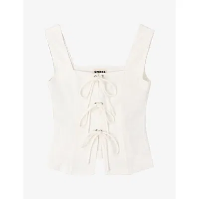 Omnes Womens Oprah Tie-front Linen-blend Top White