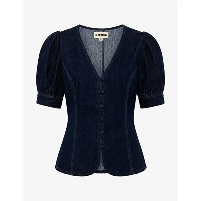 Omnes Womens Paighton Cotton Denim Blouse Indigo