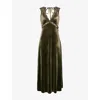 Omnes Womens Pear Green Aurelia Velvet Maxi Dress In Green