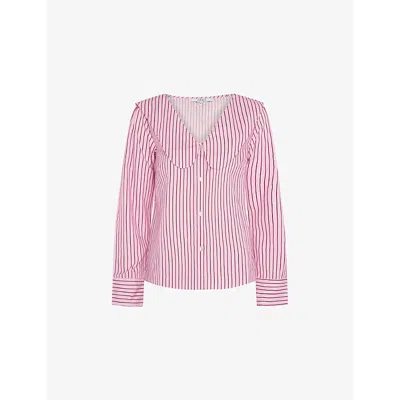 Omnes Womens Pink Caitlin Stripe-print Cotton Blouse