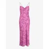 Omnes Womens Pink Multi Pink Riviera Graphic-print Cowl-neck Recycled-polyester Midi Dress In Pink Multi Pink