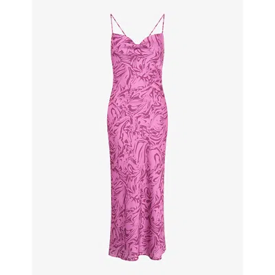 Omnes Womens Pink Multi Pink Riviera Graphic-print Cowl-neck Recycled-polyester Midi Dress