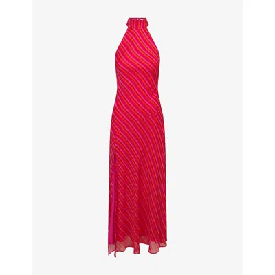 Omnes Womens Pink / Orange Stripe Elsie Stripe-print Chiffon Maxi Dress In Red