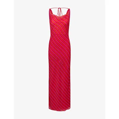 Omnes Womens Pink / Orange Stripe Koko Cowl-back Woven Maxi Dress In Red