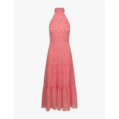 Omnes Womens Pinkred Minipolkadot Romeo Polka-dot Chiffon Maxi Dress