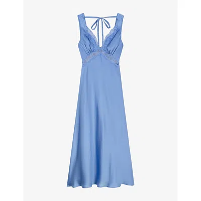 Omnes Womens  Aurelia Lace-trim Satin Maxi Dress In Blue