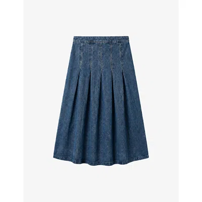 Omnes Womens Pru Mid-wash Denim Midi Skirt Mid Wash