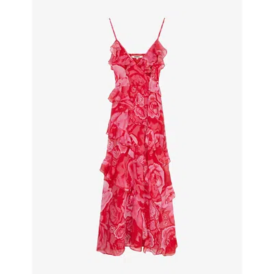 Omnes Womens Red Floral Missy Floral-print Chiffon Maxi Dress In Multi
