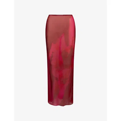 Omnes Womens Red / Pink Floral Cierra Floral-print Chiffon Maxi Skirt