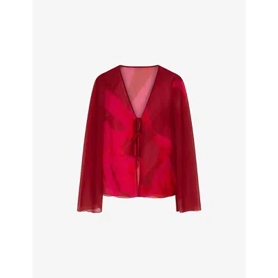 Omnes Womens Red / Pink Floral Marla Floral-print Sheer-chiffon Top