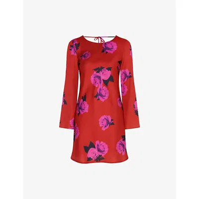 Omnes Womens  Roberta Floral-print Satin Mini Dress