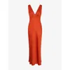 Omnes Womens Tangerine Casey V-neck Satin Maxi Dress In Orange
