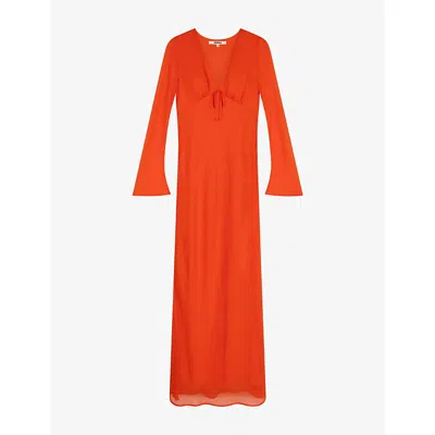 Omnes Womens Tangerine Marj Flute-sleeve V-neck Woven Maxi Dress In Orange
