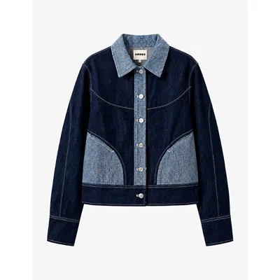 Omnes Womens Timmy Contrast Cotton Denim Jacket Mid/indigo Wash