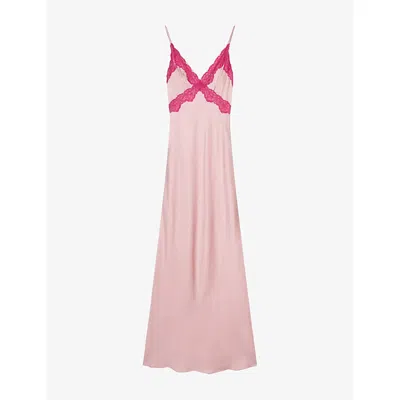 Omnes Womens Veiled Pink Drew Lace-trim Satin Maxi Dress