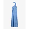 Omnes Womens Brioni One-shoulder Satin Maxi Dress Vista Blue In Blue