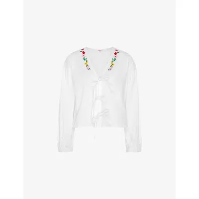 Omnes Womens White Annaka Floral-embroidered Cotton Blouse