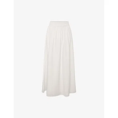Omnes Womens White Jolie Smocked-waistband Cotton Midi Skirt