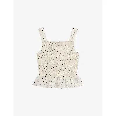 Omnes Womens White Polka Dot Rain Polka-dot Shirred Cotton Top