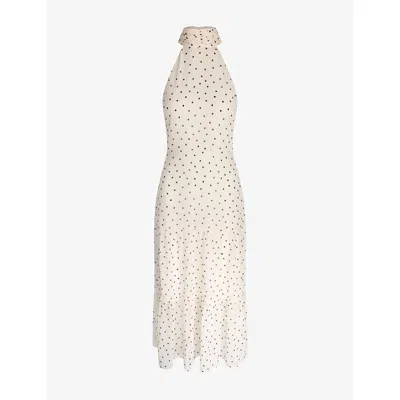 Omnes Womens White Polka Dot Romeo Polka-dot Chiffon Maxi Dress