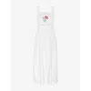 Omnes Womens White Rosabella Floral-embroidered Cotton Midi Dress