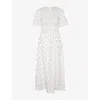 Omnes Womens White Terri Floral-print Cotton Midi Dress