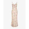 Omnes Womens Yellow Floral Belle Cowl-neck Floral-dress Satin Midi Dress