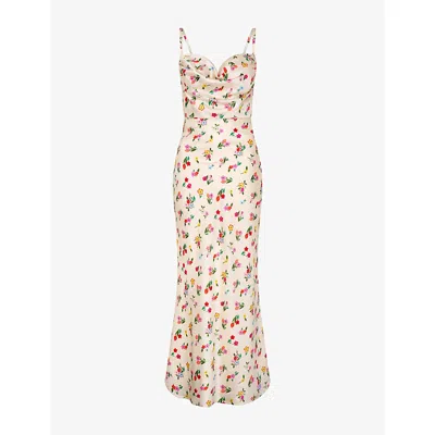 Omnes Womens Yellow Floral Belle Cowl-neck Floral-dress Satin Midi Dress