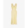 Omnes Womens Yellow Maisie V-neck Lace-trim Satin Midi Dress