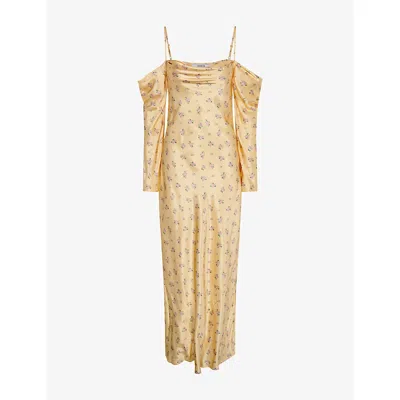 Omnes Womens Munique Floral-print Satin Maxi Dress Yellow