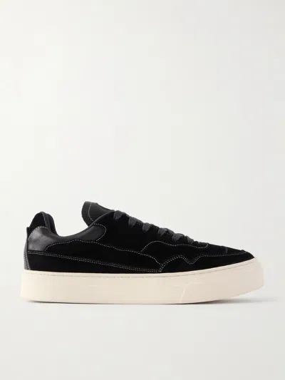 Omni Matta Leather-trimmed Suede Sneakers In Black