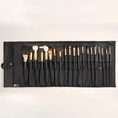 Omnia Brush Pro Gold Ferrule 21pc Wrap Makeup Brush Set In Black