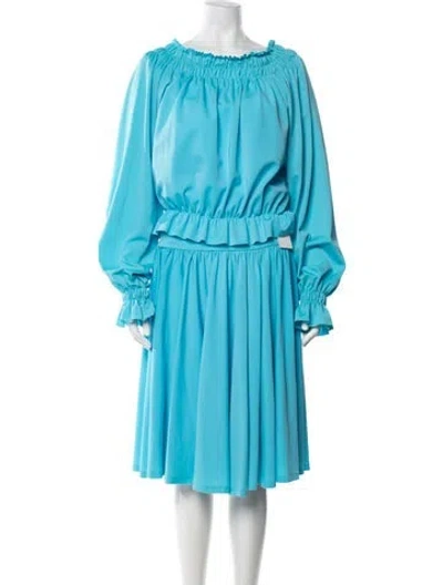 Pre-owned Omo Norma Kamali Nylon Ruffle Embellishment Skirt Set In Blue