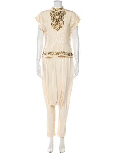 Pre-owned Omo Norma Kamali Vintage 1980's Pant Set In Neutral