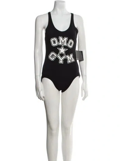 Pre-owned Omo Norma Kamali Vintage Graphic Print Bodysuit In Black