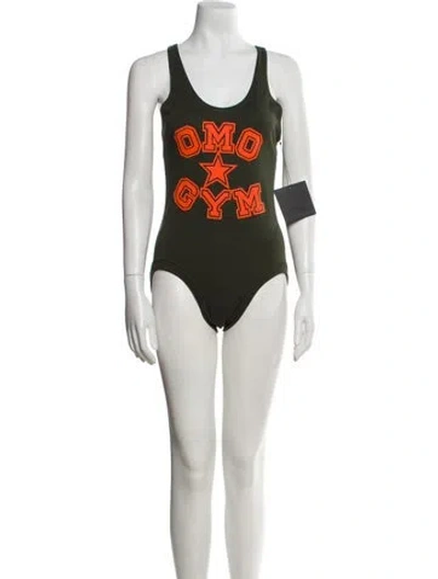 Pre-owned Omo Norma Kamali Vintage Graphic Print Bodysuit In Green