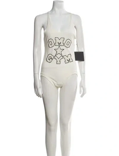 Pre-owned Omo Norma Kamali Vintage Graphic Print Bodysuit In Neutral