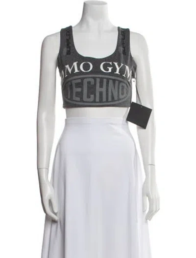 Pre-owned Omo Norma Kamali Vintage Graphic Print Crop Top In Gray