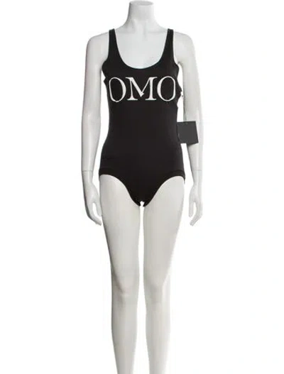 Pre-owned Omo Norma Kamali Vintage Scoop Neck Bodysuit In Black