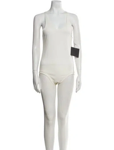 Pre-owned Omo Norma Kamali Vintage Scoop Neck Bodysuit In White