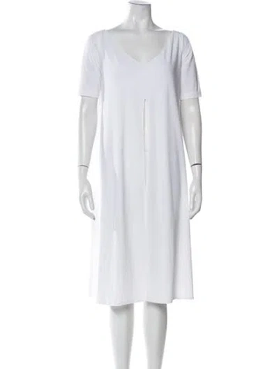 Pre-owned Omo Norma Kamali V-neck Midi Length Dress In White