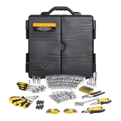 O-moshon 207-piece Mechanics Tool Set, 1/4" 3/8" 1/2" Drive Sockets, Sae And Metric Mechanic Tool Kit With Bi In Black
