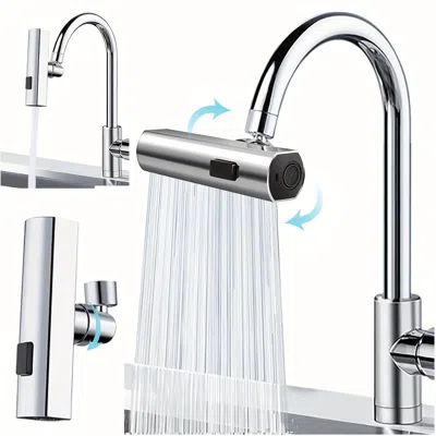 O-moshon 3 In 1 Large-scale 360° Waterfall Kitchen Faucet - Touch-controlled, Swivel Spout, Extender For Kitc In Silver